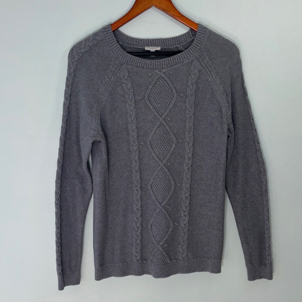 Talbots Gray Cable Knit Sweater size Medium Petite